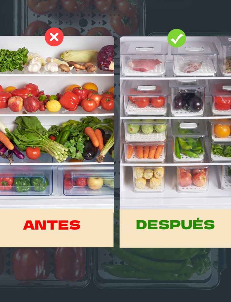 Recipiente Organizador De Heladera Con Tapa Deslizante, Bandeja Escurridor y Drenaje De Agua - Imagen 5