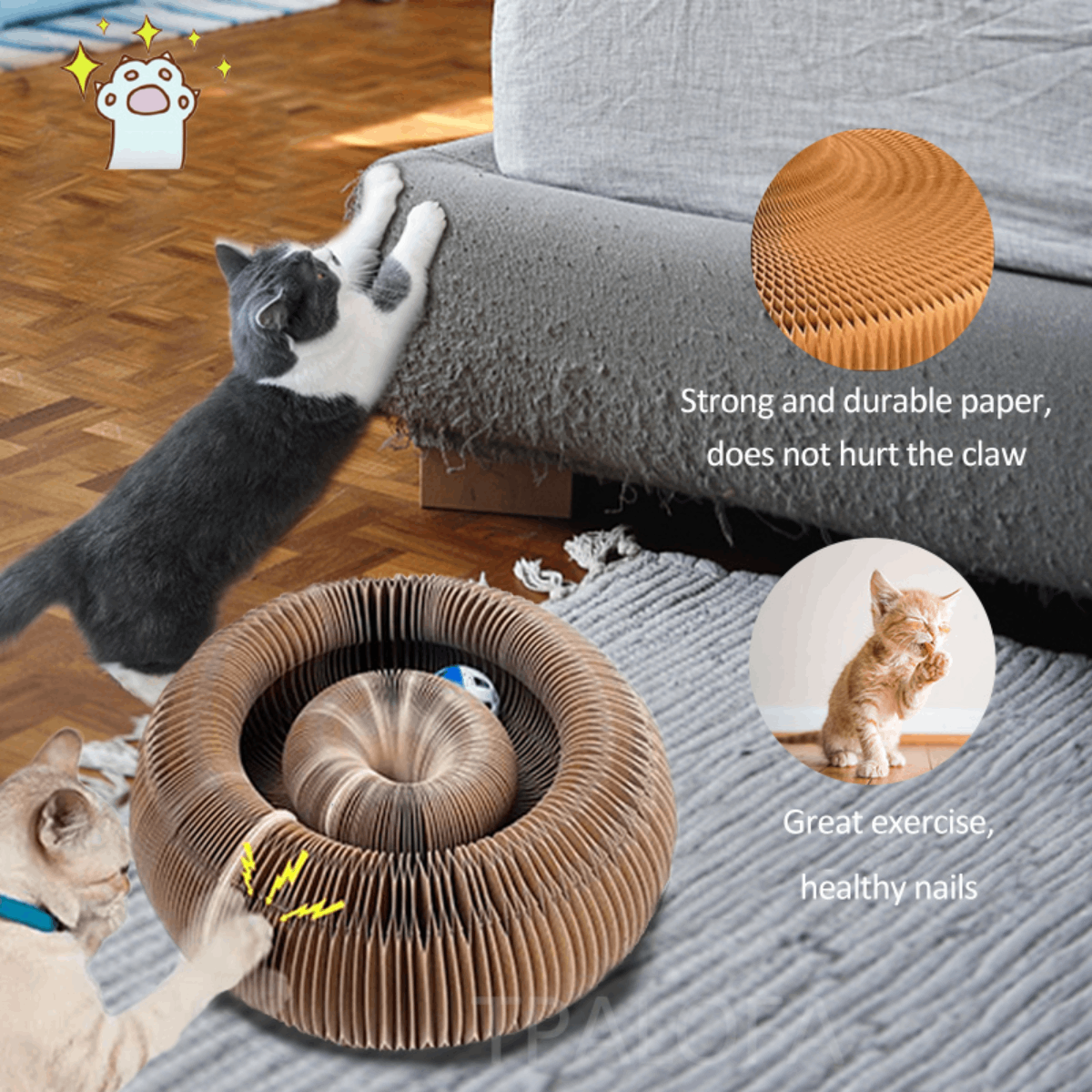 Rascador Acordéon Para Gato Con Pelota Y Yerba Gatera - Imagen 2