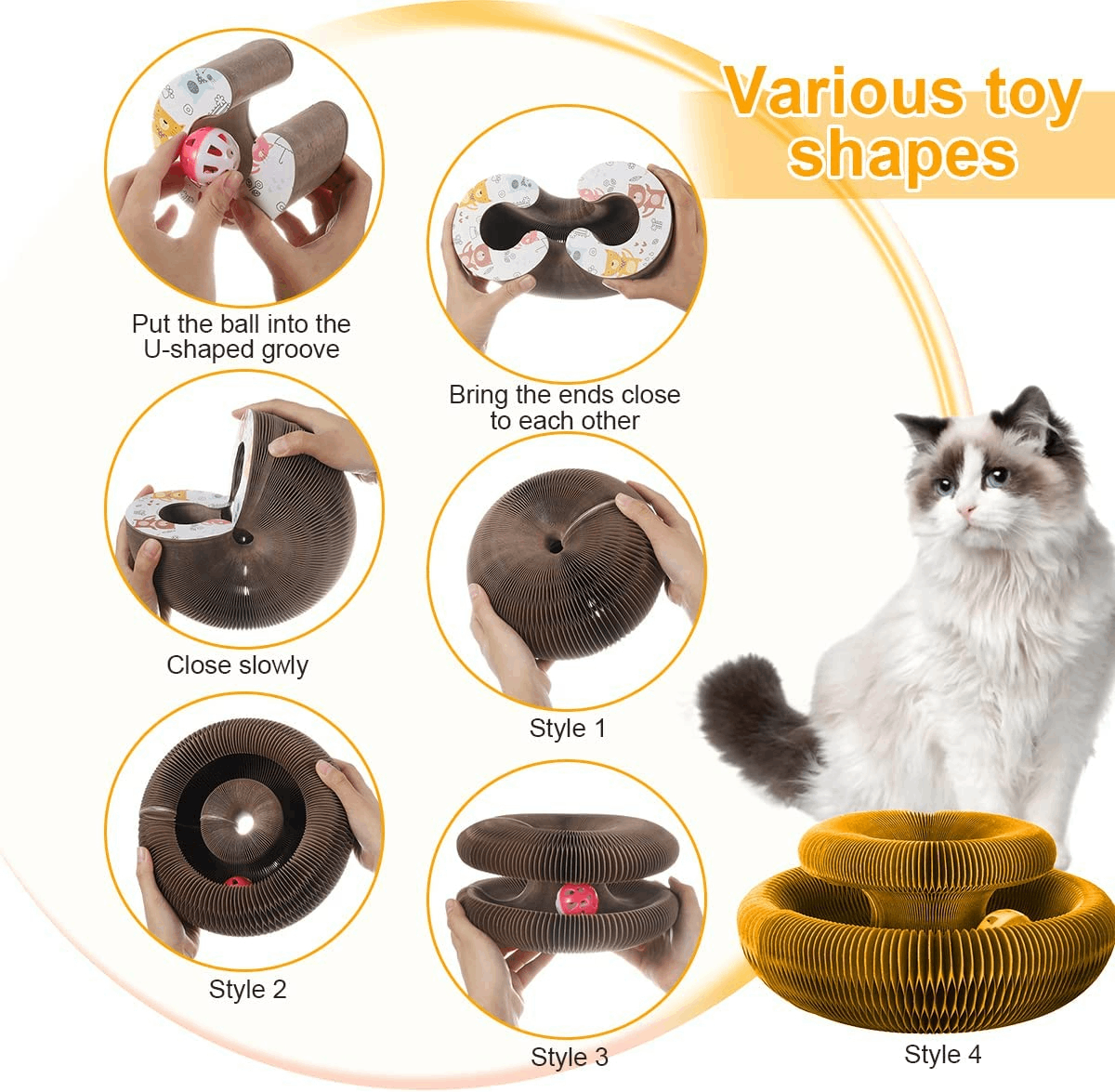 Rascador Acordéon Para Gato Con Pelota Y Yerba Gatera - Imagen 4