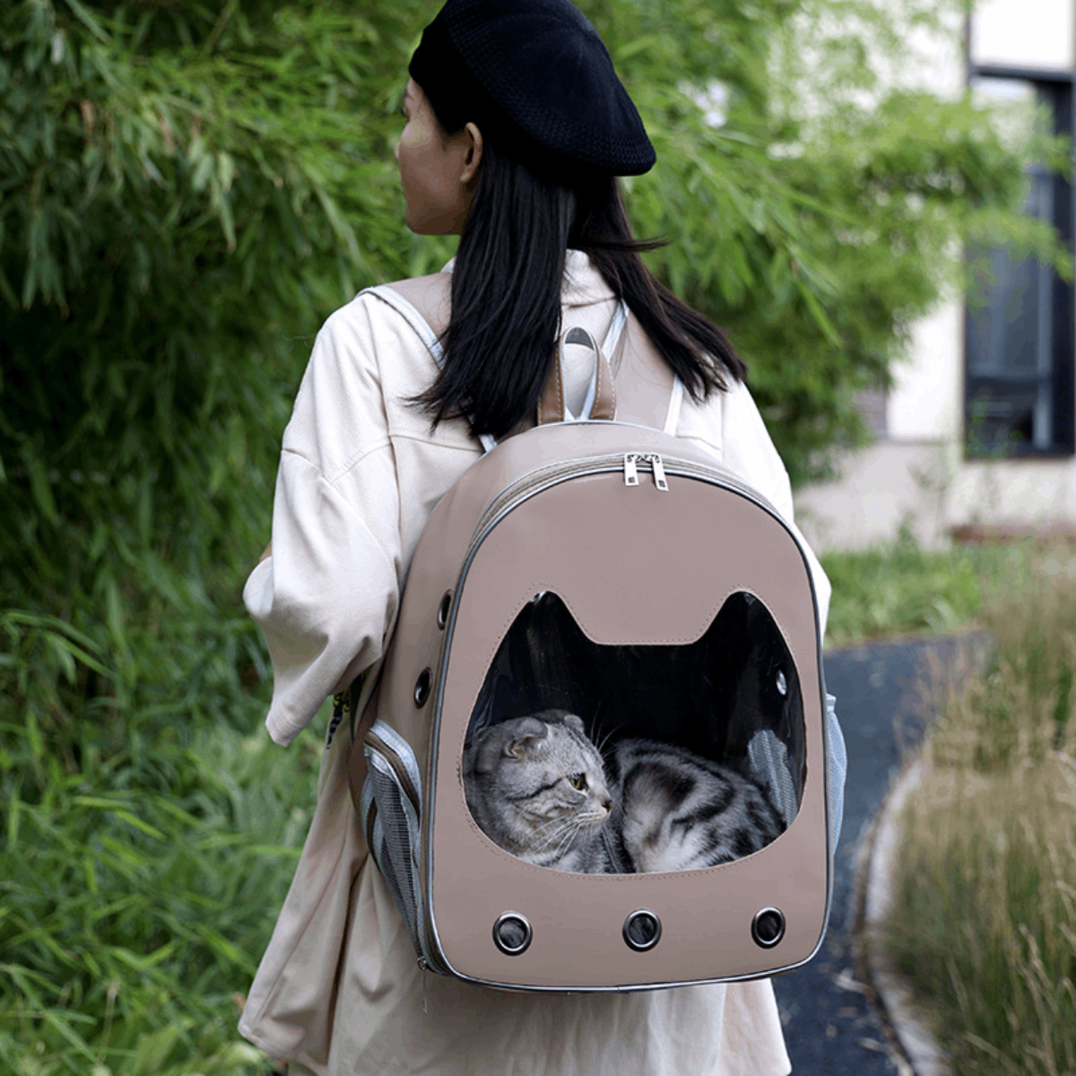Mochila Transportadora Para Gato En Cuerina - Imagen 2