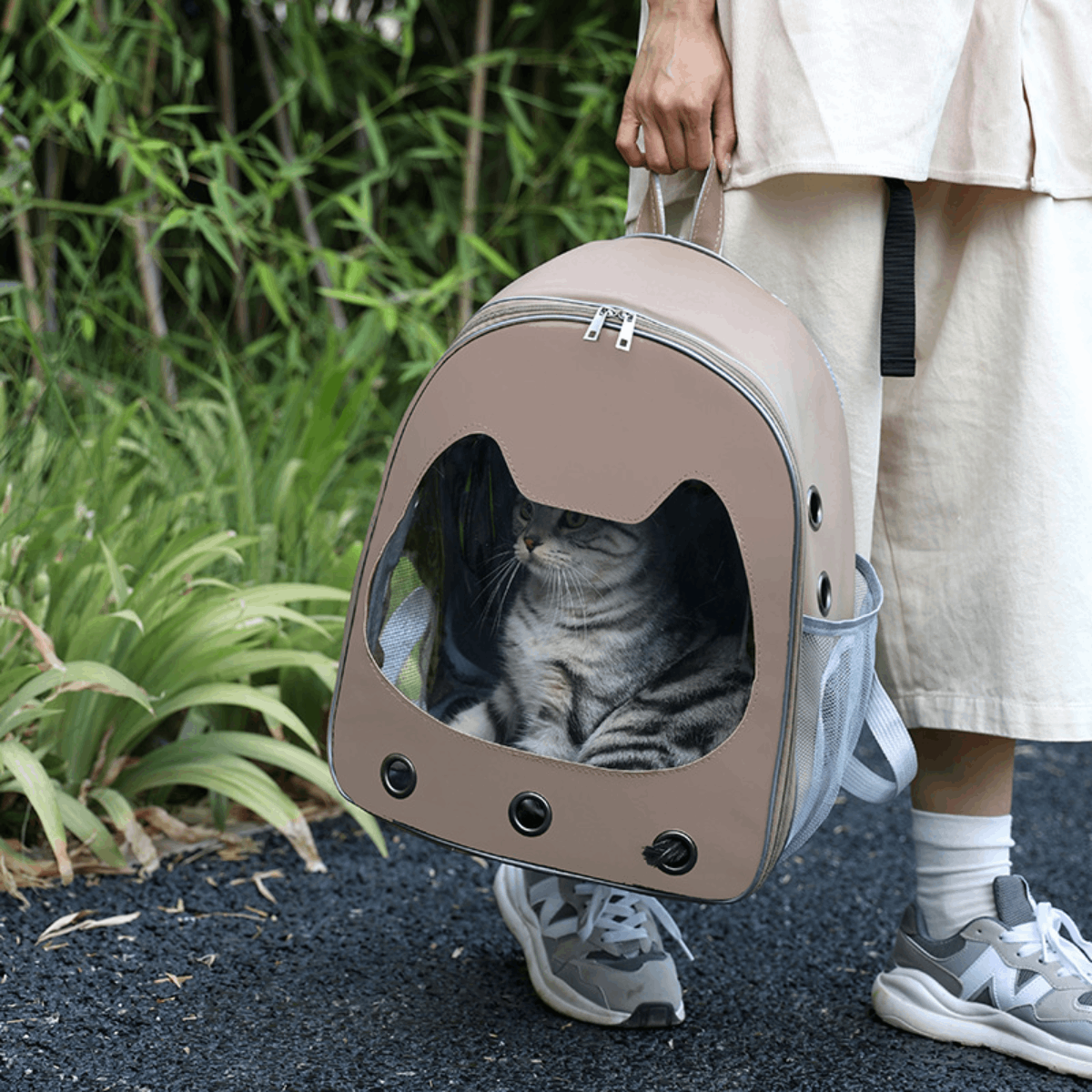 Mochila Transportadora Para Gato En Cuerina - Imagen 3