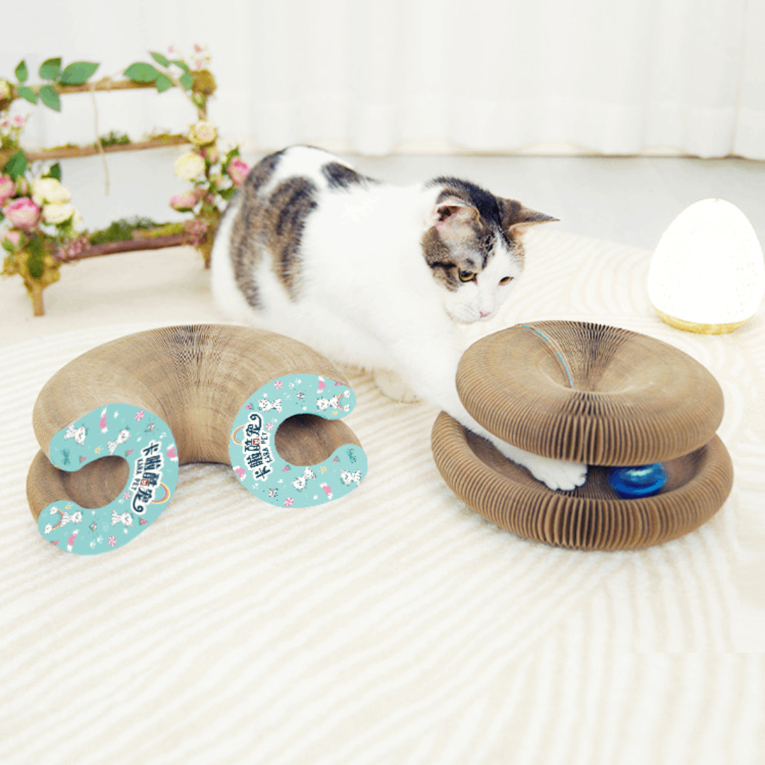 Rascador Acordéon Para Gato Con Pelota Y Yerba Gatera
