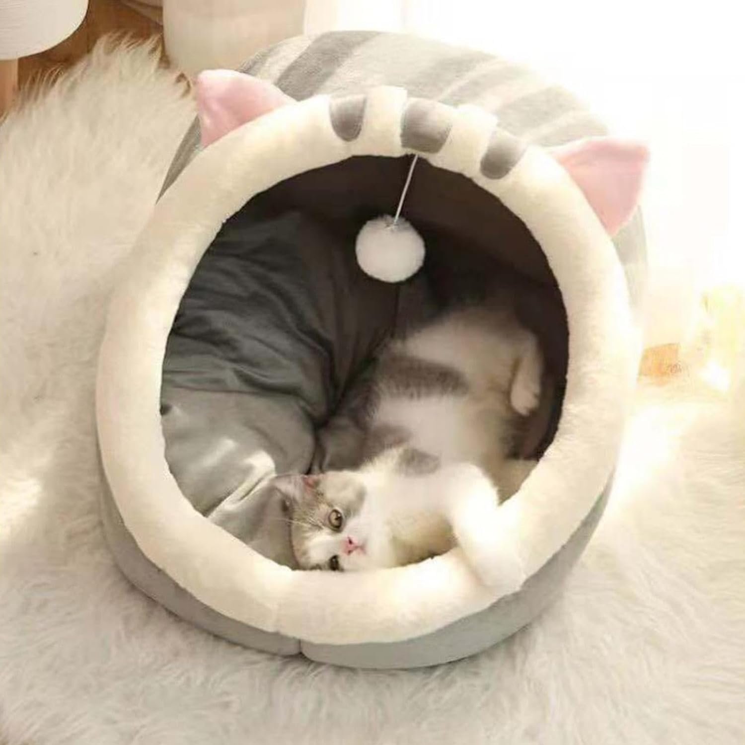 Cama Igloo Cucha Gato Perro Mascota Iglu Cálida y Acogedora - Imagen 3