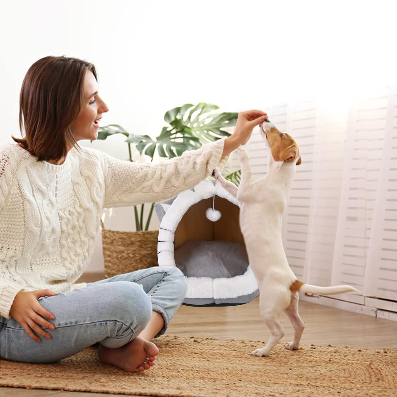 Cama Igloo Cucha Gato Perro Mascota Iglu Cálida y Acogedora - Imagen 6