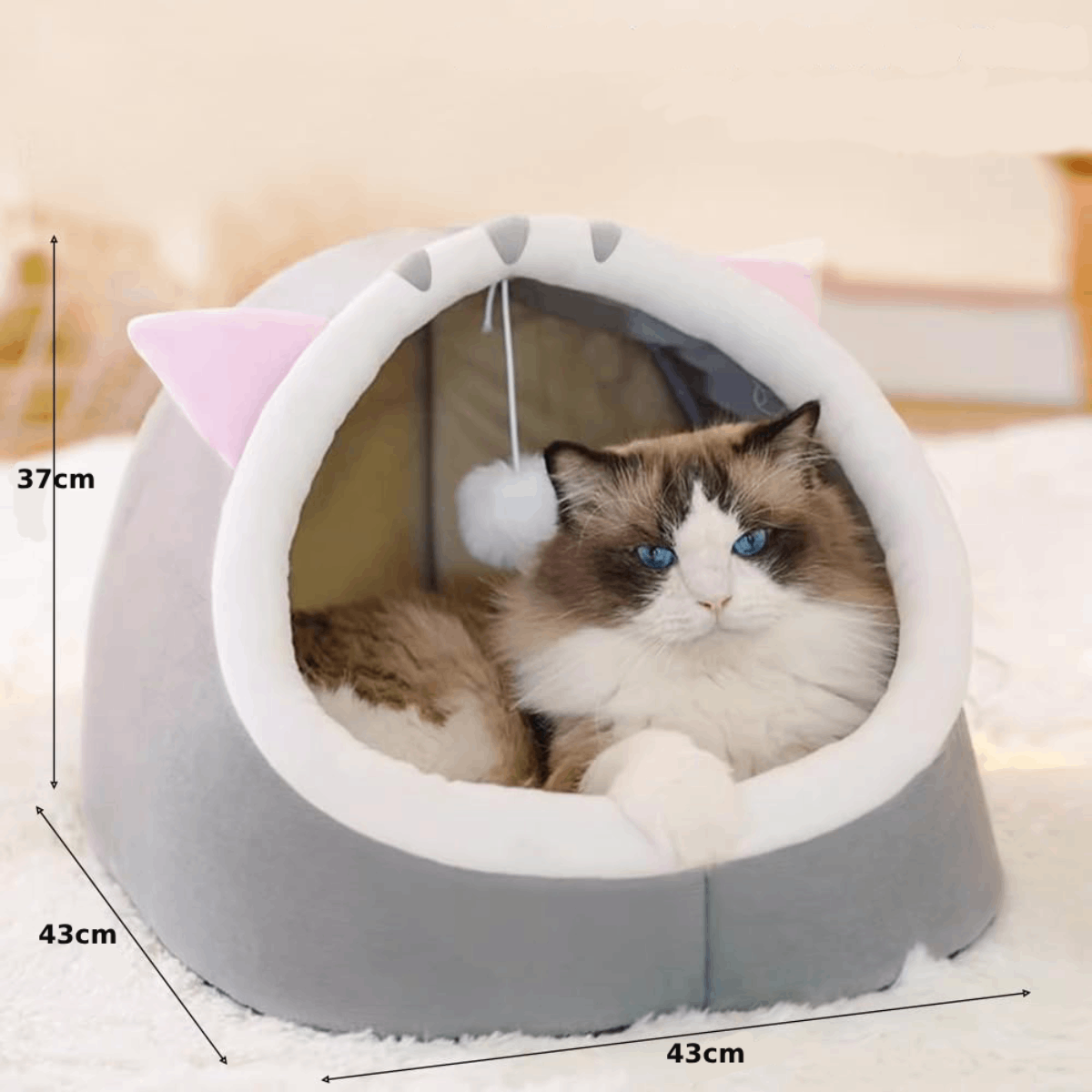 Cama Igloo Cucha Gato Perro Mascota Iglu Cálida y Acogedora - Imagen 5