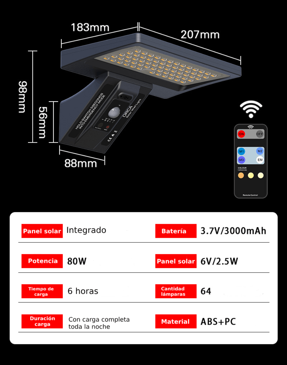 Foco Solar Exterior 80W Con Panel Integrado y Sensor y Carga USB - Imagen 5