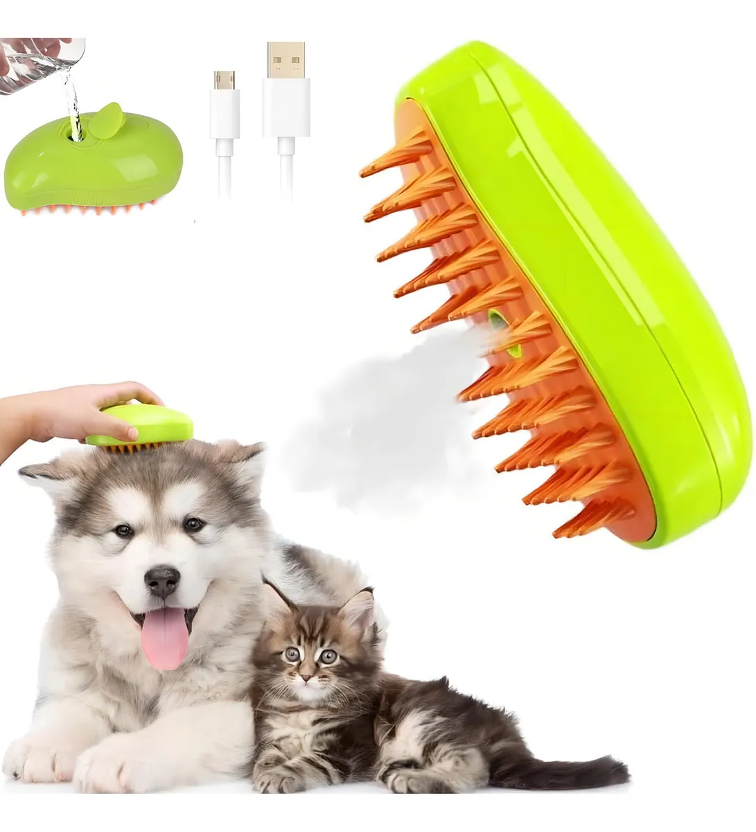 Cepillo De Vapor Para Gatos 3 En 1, Autolimpiante Color Verde
