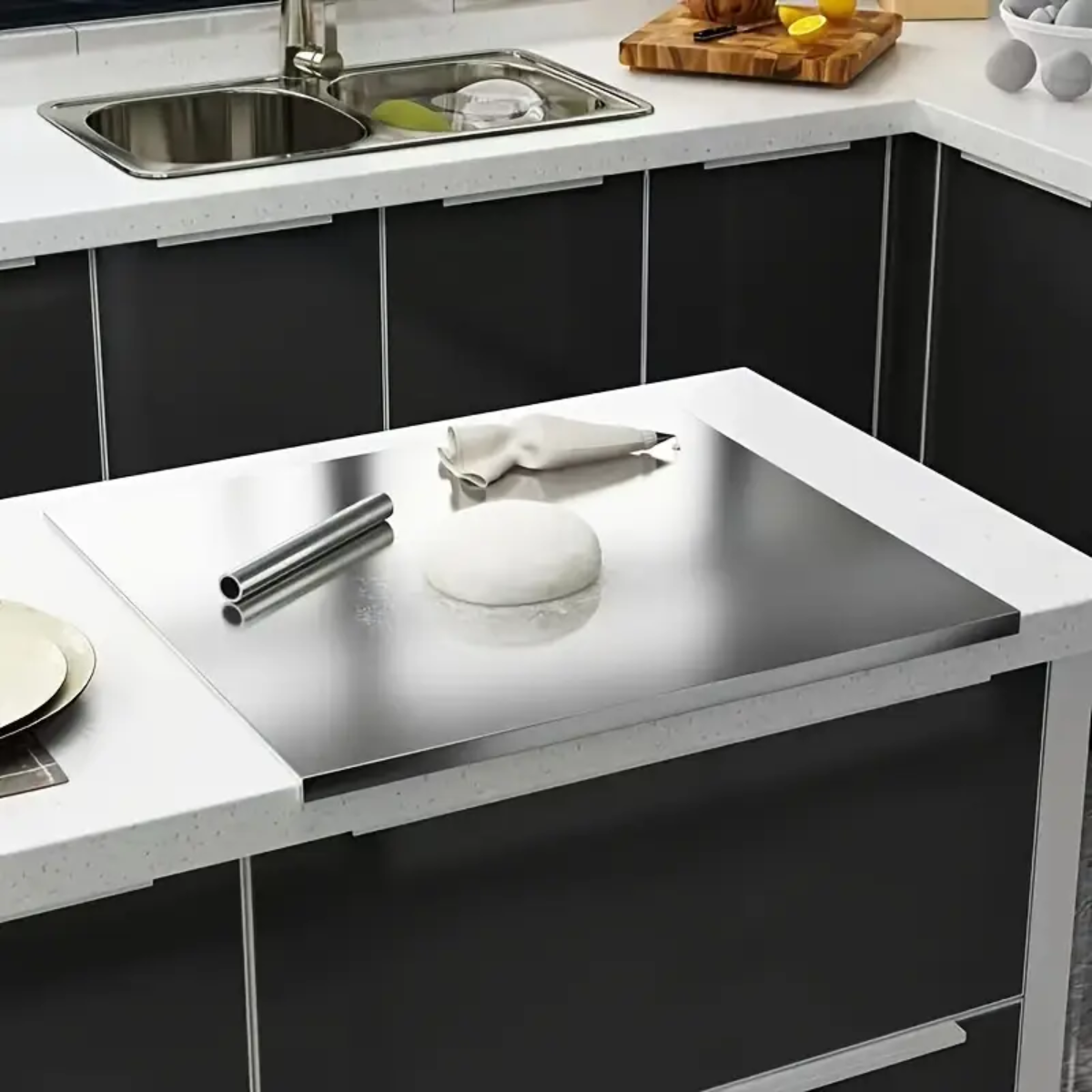 Tabla De Picar Acero Inoxidable Cocina En L 50x40cm - Imagen 4