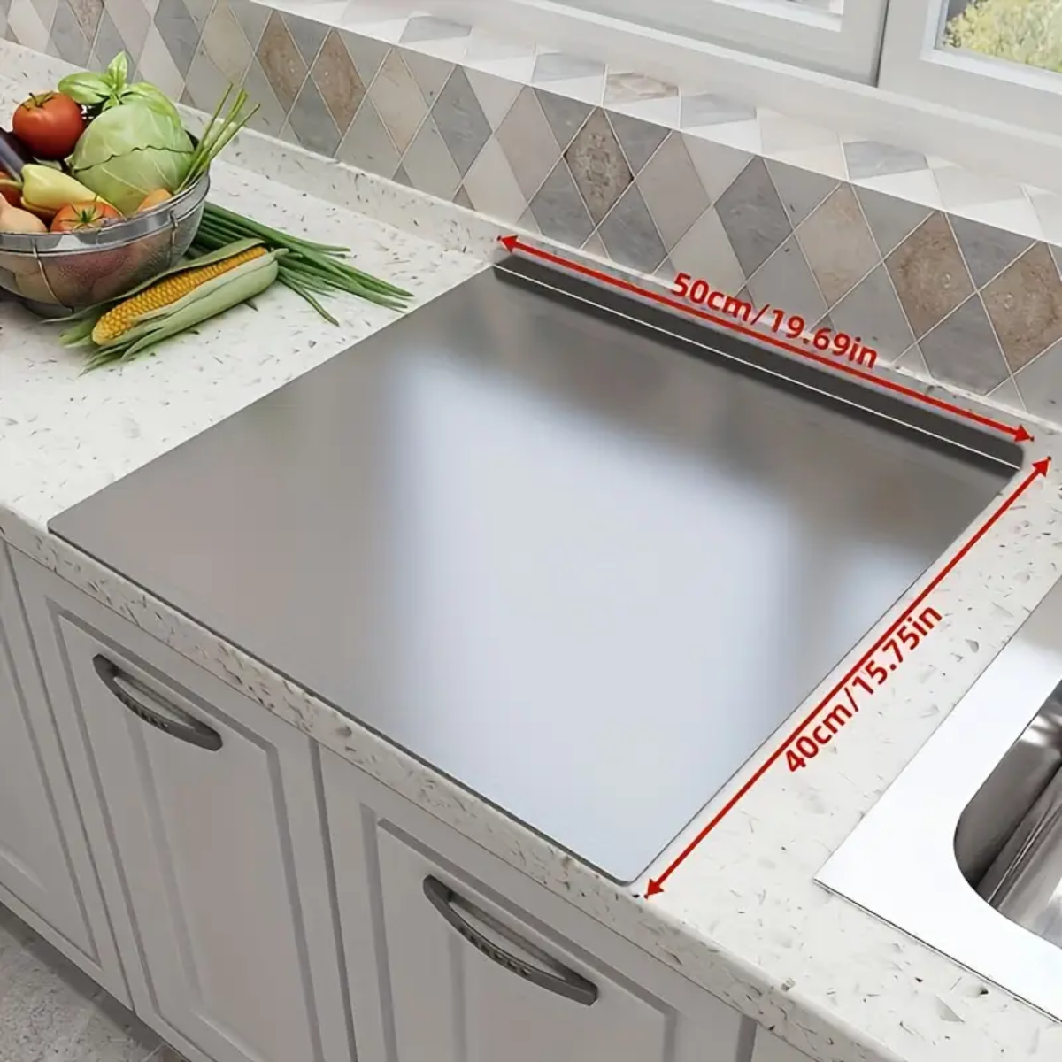 Tabla De Picar Acero Inoxidable Cocina En L 50x40cm - Imagen 3