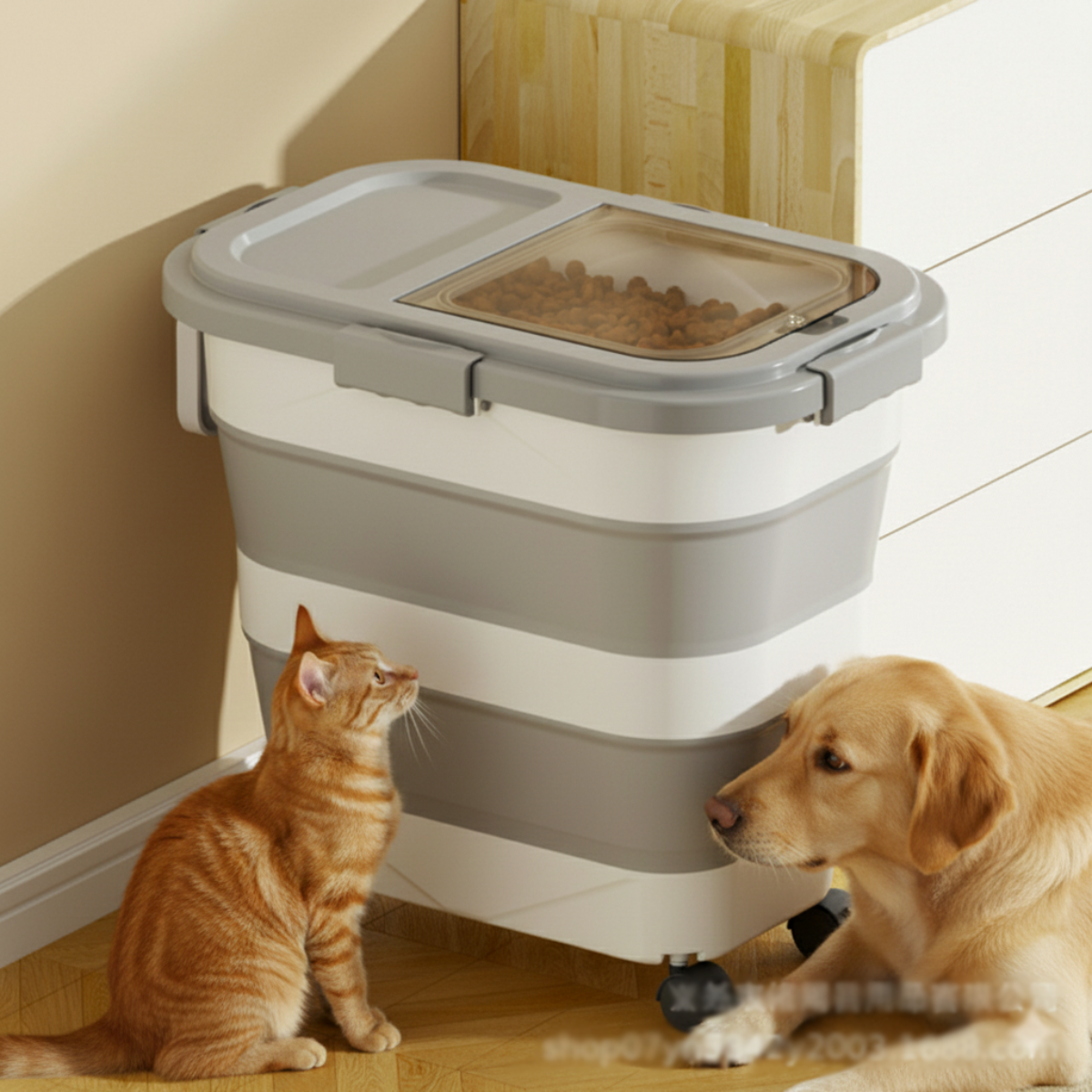 Contenedor Alimento Perro Gato Plegable Con Ruedas Hermético - Imagen 2
