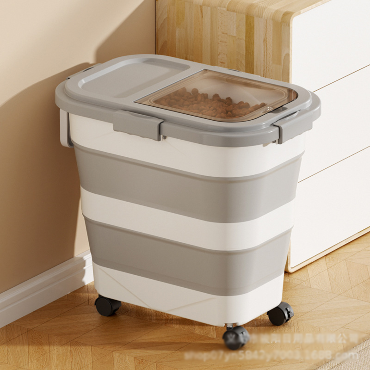 Contenedor Alimento Perro Gato Plegable Con Ruedas Hermético - Imagen 4