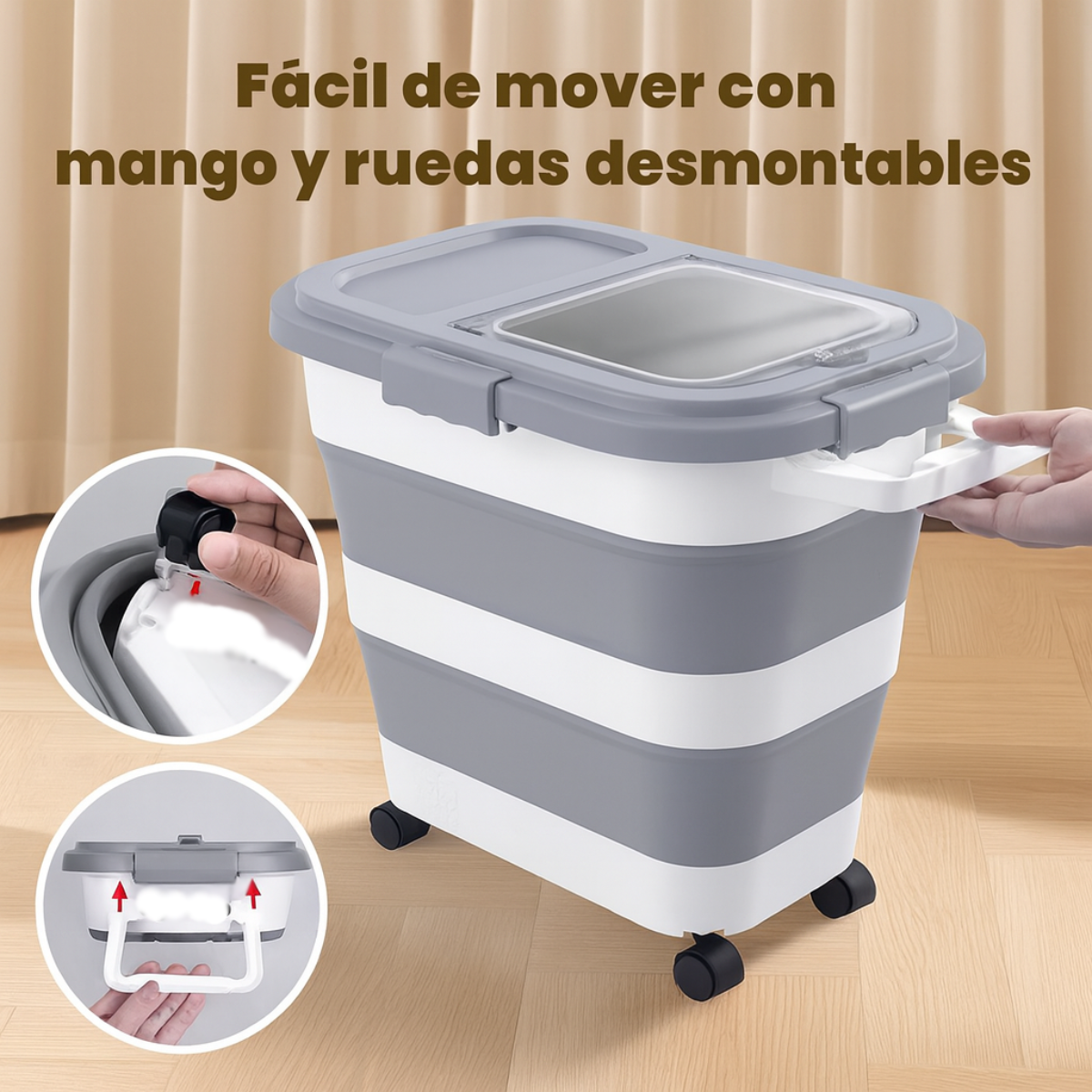 Contenedor Alimento Perro Gato Plegable Con Ruedas Hermético - Imagen 3