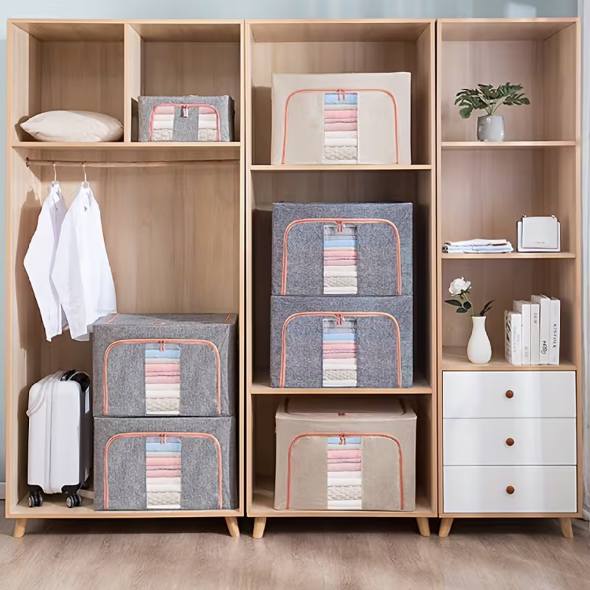 Set de 2 Organizadores De Ropa Estructura Metálica Apilable 100L - Imagen 3