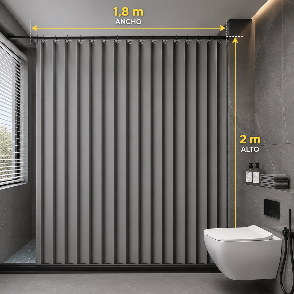 Cortina Baño Ducha Magnética 1,80x2m C/barrote Y Argollas - Imagen 3