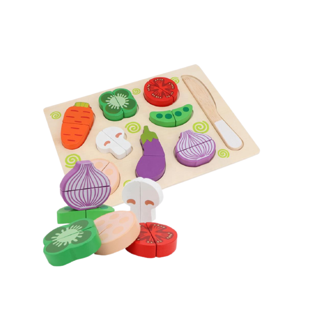 Frutas Verduras Madera Para Cortar Con Bandeja - Imagen 2