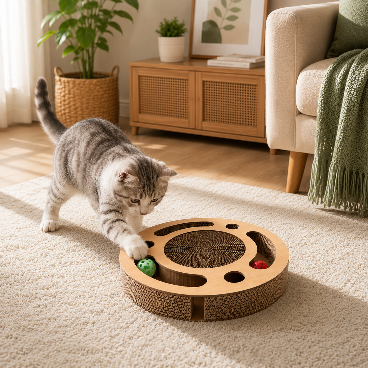 Rascador Para Gatos Circular Con Pelotas 33 Cm - Imagen 2